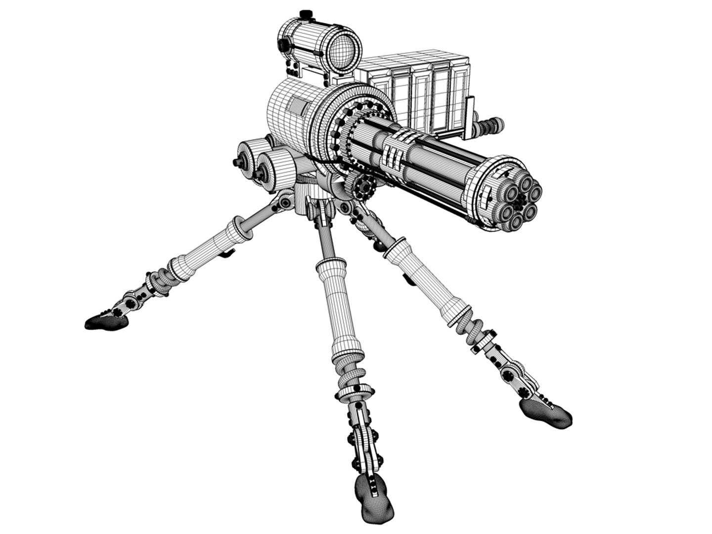 Chaingun Gatling Machine Cannon 3d C4d