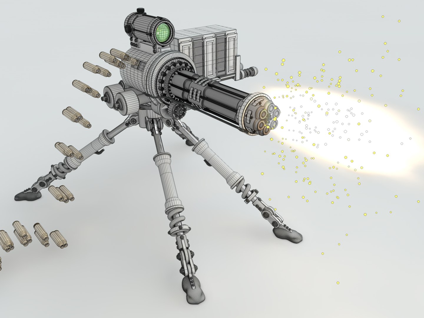 Chaingun Gatling Machine Cannon 3d C4d