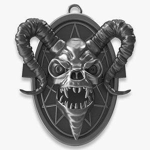 Demonic Skull Ram Horn Medallion 3D