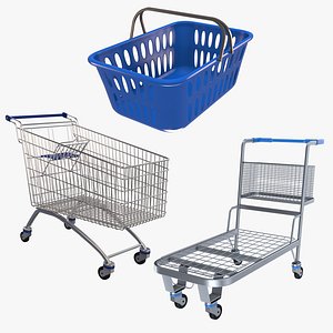 Shopping Baskets and Trolley 3D Models Collection 3D model