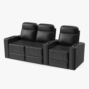 3D Valencia Home Theater Seating Row of 3 Loveseat Black