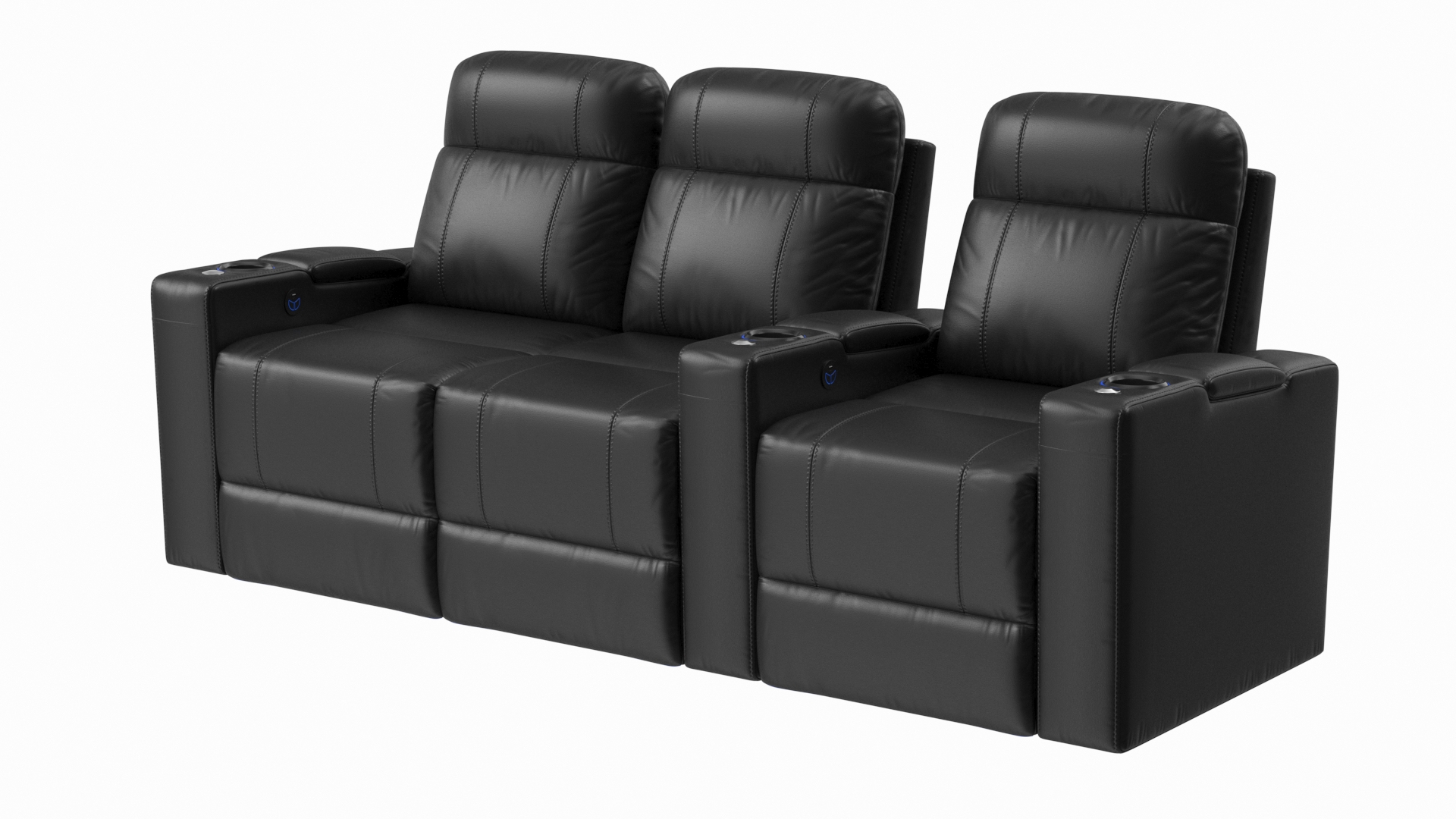 3D Valencia Home Theater Seating Row of 3 Loveseat Black