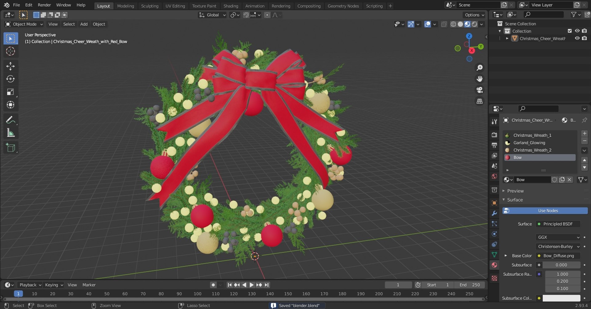 3D model Christmas Cheer Wreath with Red Bow - TurboSquid 1822475