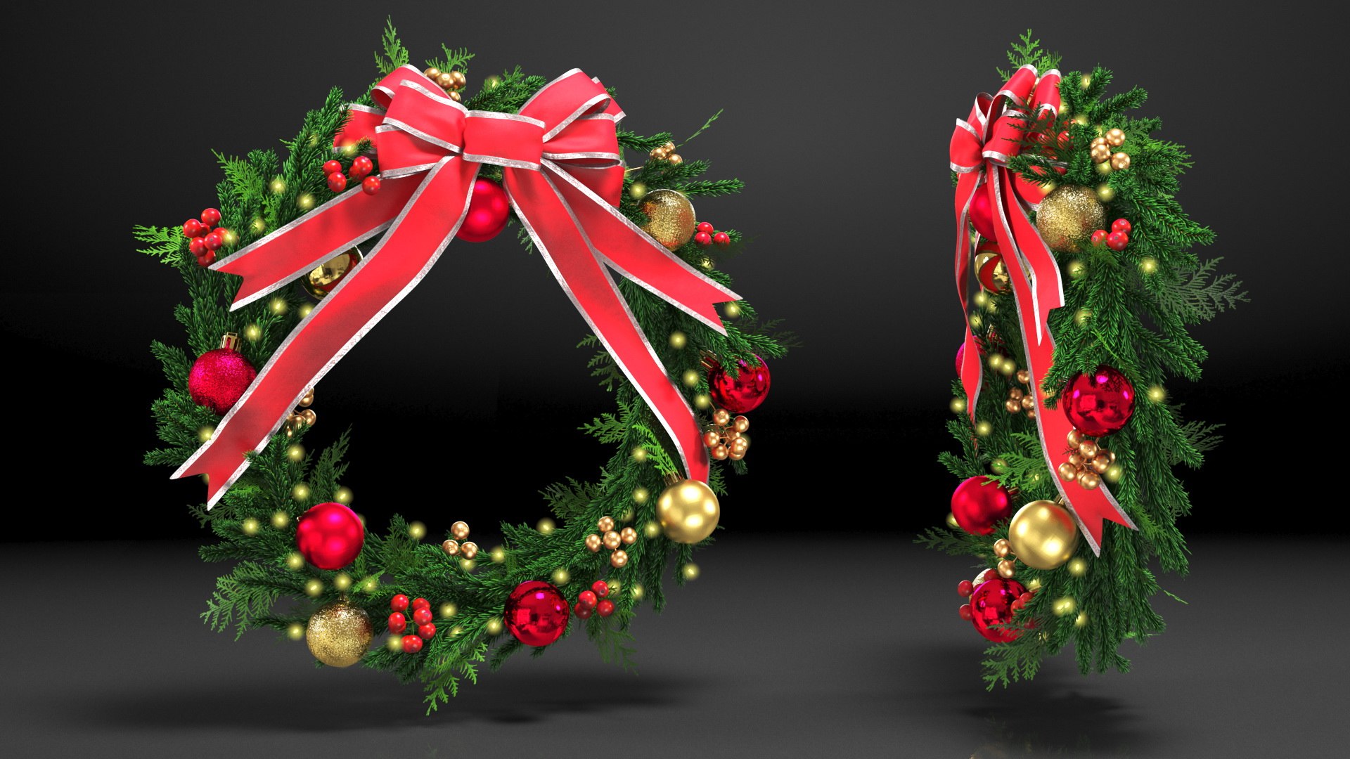 3D model Christmas Cheer Wreath with Red Bow - TurboSquid 1822475