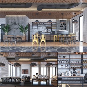 Coffee Oak House Shop Interior 3D