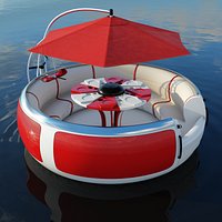 High poly model of BBQ Donut floating pleasure raft boat for recreation of pier, quay or wharf