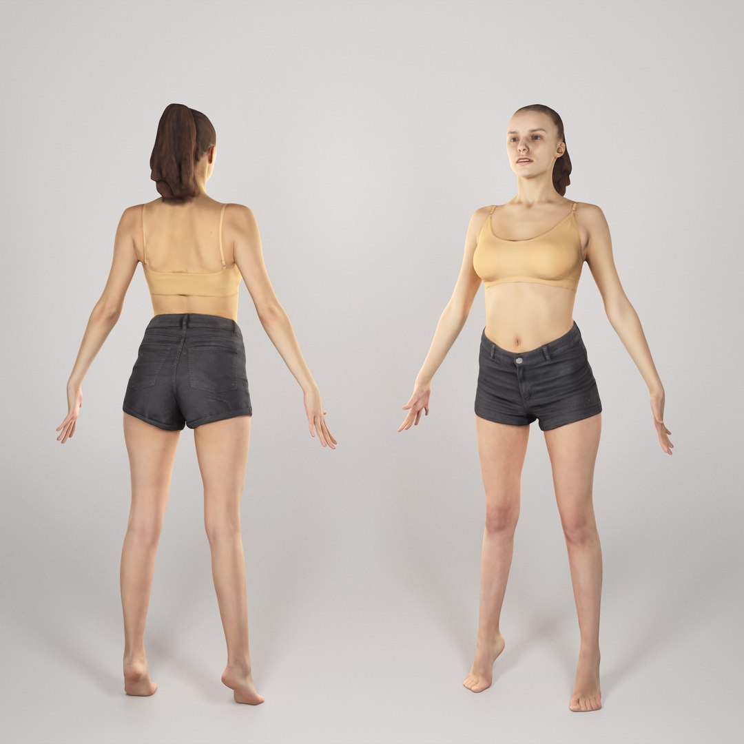 young woman with hands up. in the so-called t-pose used in 3D modeling of  human poses Stock Photo