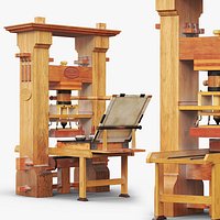 Gutenberg Printing Press with Ink Table Brown Vintage