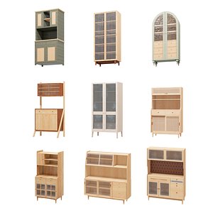 Mid-Century Modern Wood Storage Cabinets Collection 3D model