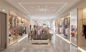 3D Contemporary Fashion Boutique with Display  Lounge Area