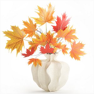 Realistic autumn bouquet twigs yellow maple vase decor 675