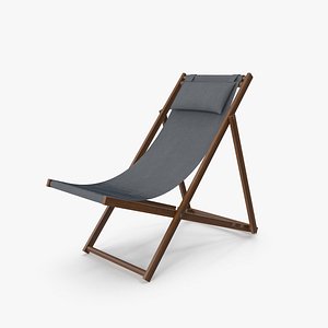 Dark Folding Beach Chair with Pillow 3D model