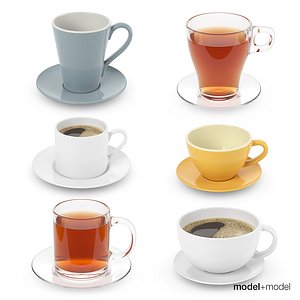 Cups collection with tea and coffee