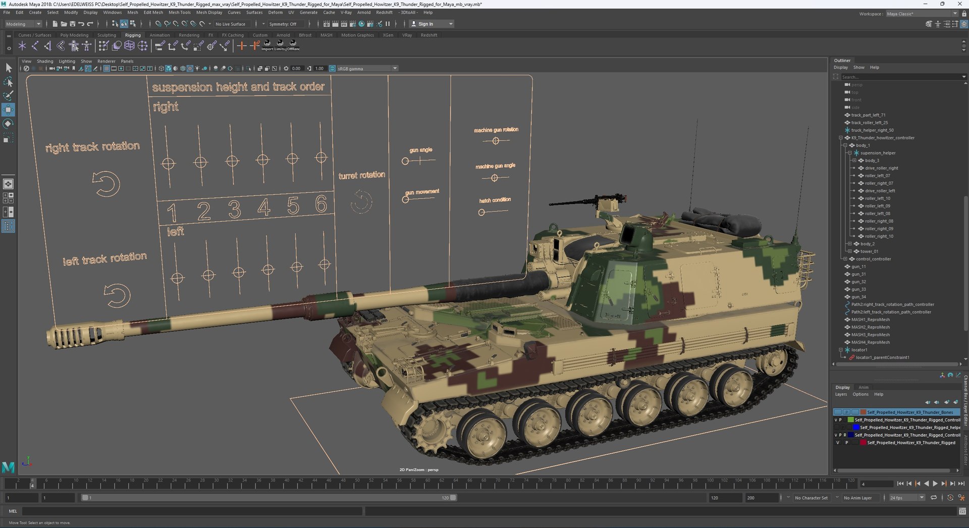 3D Self Propelled Howitzer K9 Thunder Rigged For Maya Model ...