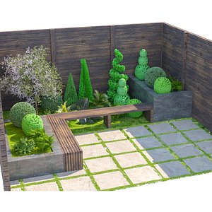 Garden Corner with Bench and Planters 3D model