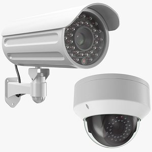 Two White Security Cameras