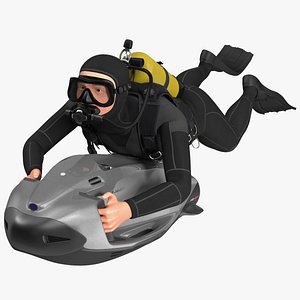 3D Diver with Seabob F5SR Personal Watercraft Rigged for Cinema 4D model