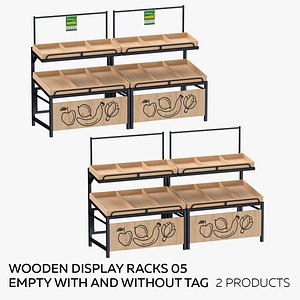 3D Wooden Display Rack 05 Empty  - With and Without Tag