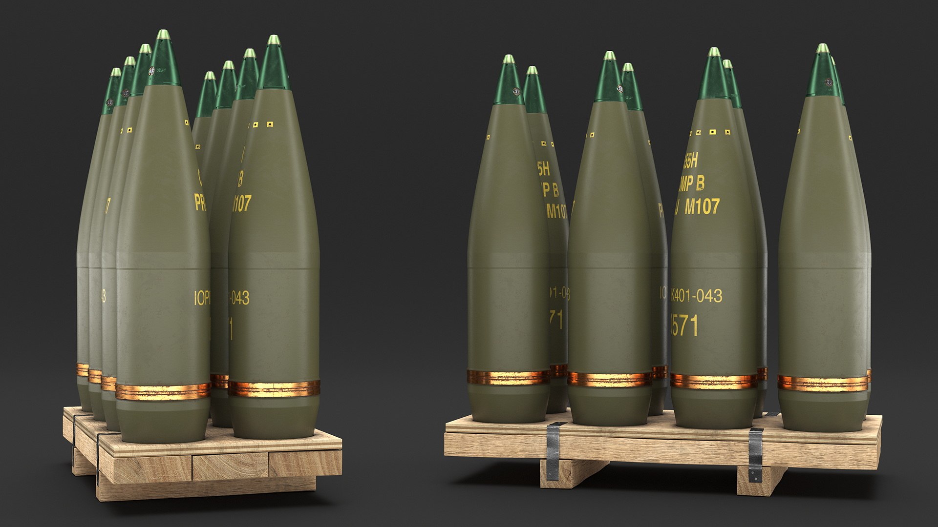 3D Artillery Shells 155mm On Wooden Pallet Model - TurboSquid 2210641