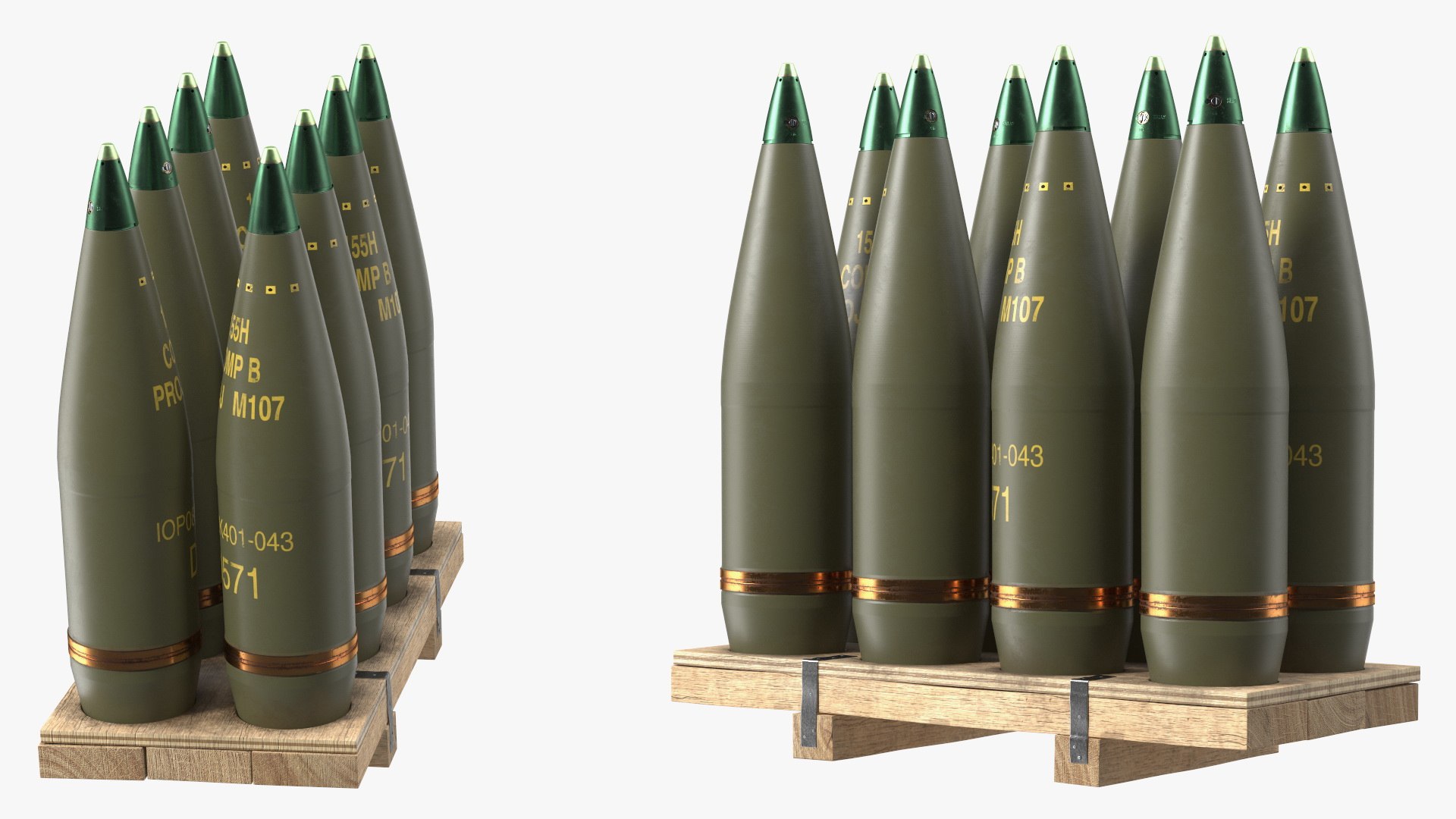 3D Artillery Shells 155mm On Wooden Pallet Model - TurboSquid 2210641
