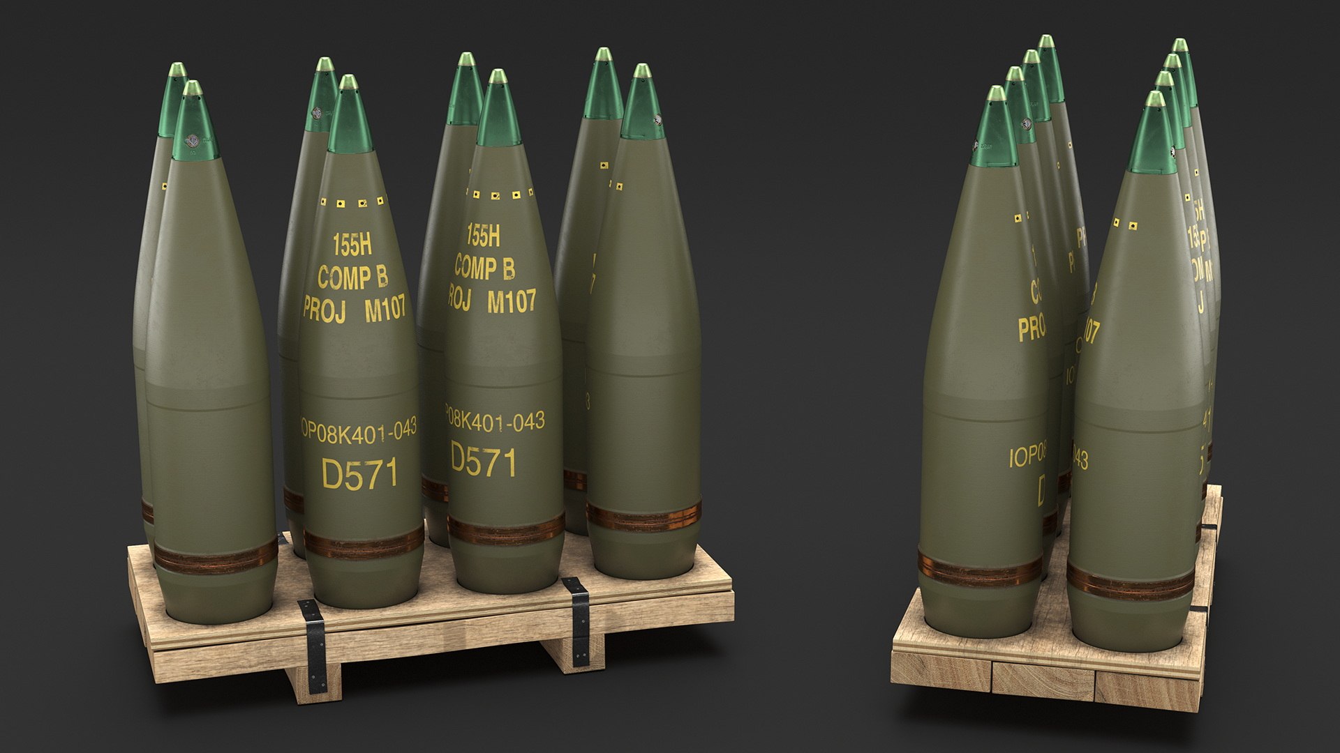3D Artillery Shells 155mm On Wooden Pallet Model - TurboSquid 2210641