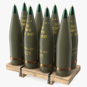 3D Artillery Shells 155mm on Wooden Pallet model