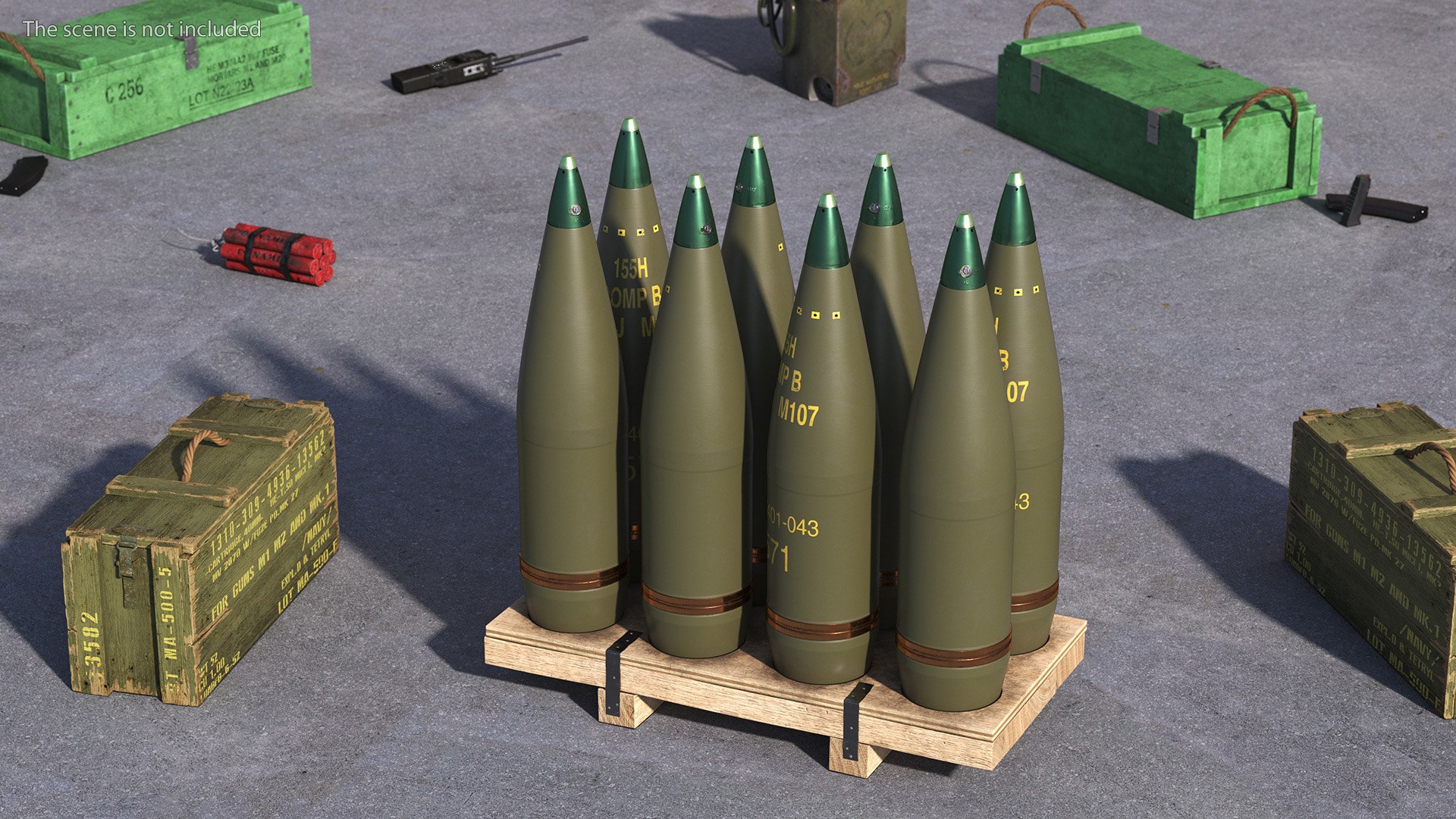 3D Artillery Shells 155mm On Wooden Pallet Model - TurboSquid 2210641