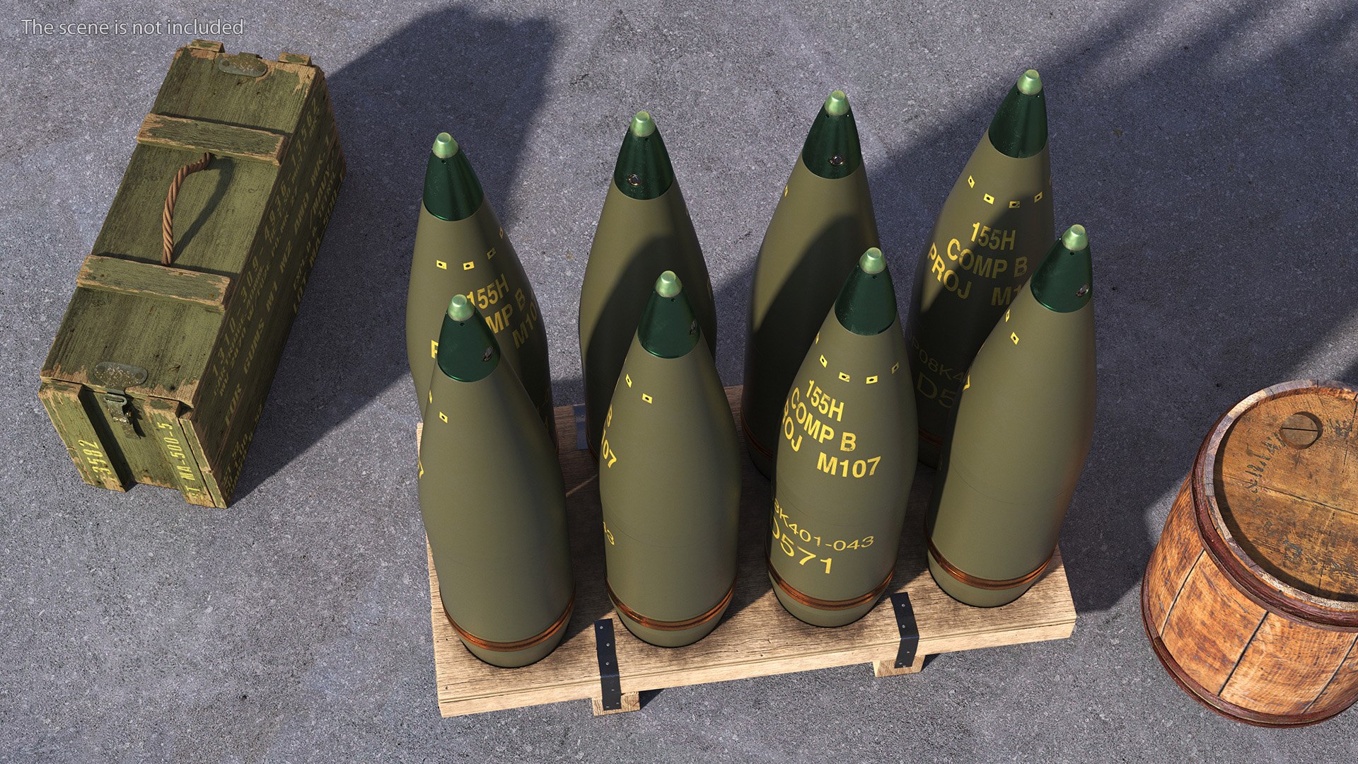 3D Artillery Shells 155mm On Wooden Pallet Model - TurboSquid 2210641