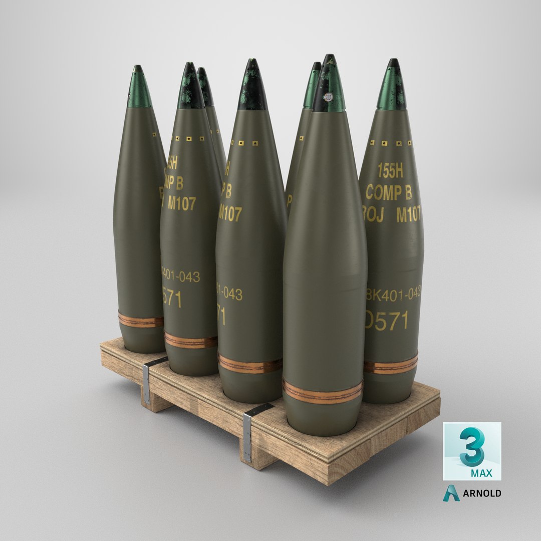 3D Artillery Shells 155mm On Wooden Pallet Model - TurboSquid 2210641