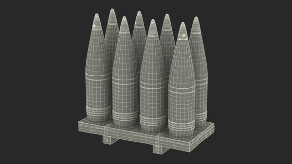 modelo 3d Proyectiles de artillería de 155 mm sobre palet de madera ...
