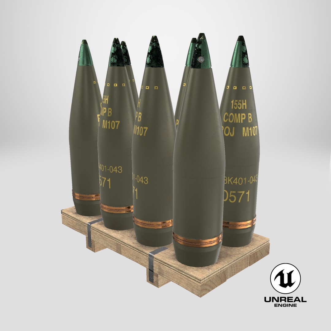 3D Artillery Shells 155mm On Wooden Pallet Model - TurboSquid 2210641