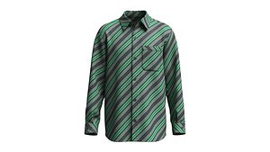 Men Green And Black Diagonal Striped Shirt 3D model