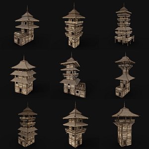 FEUDAL JAPAN CHINESE TOWER DOJO WATCHTOWER SAMURAI NINJA PACK 3D