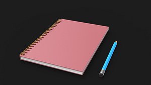 notebook with pencil 3D model model