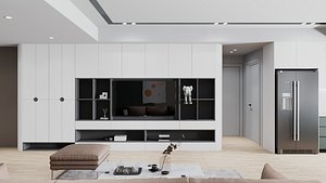 3D kitchen Livingroom interior scene