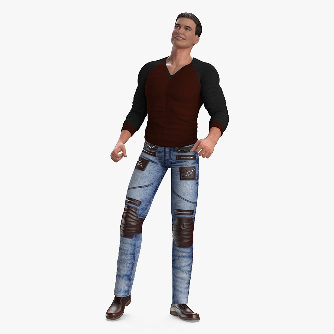 Man in Urban Style Clothing Rigged for Cinema 4D 3D model preview