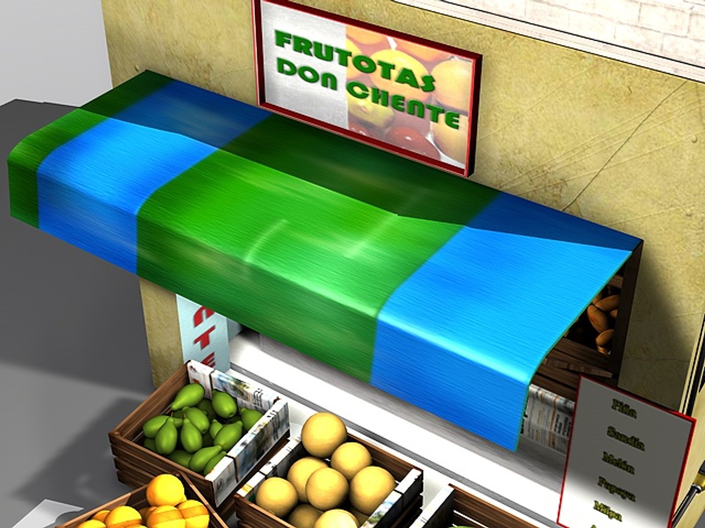 Mexican Street Fruit Market Obj