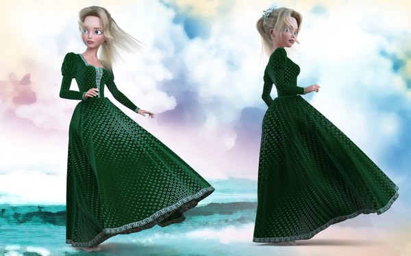modelo 3d Princesa de dibujos animados rubia de pie verde