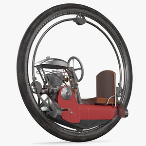 Vintage Single Wheel Vehicle Red Used Rigged 3D model