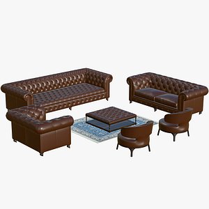 3D Chesterfield Leather Sofa model