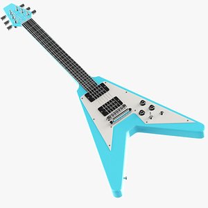 Detailed Blue V Electric Guitar