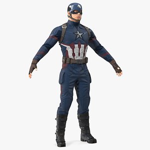 Captain America Character in Worn Suit 3D