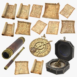 3D pirate astrolabe treasure compass model