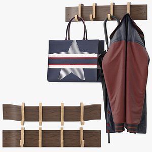 3D Wooden coat rack with sliding hooks model