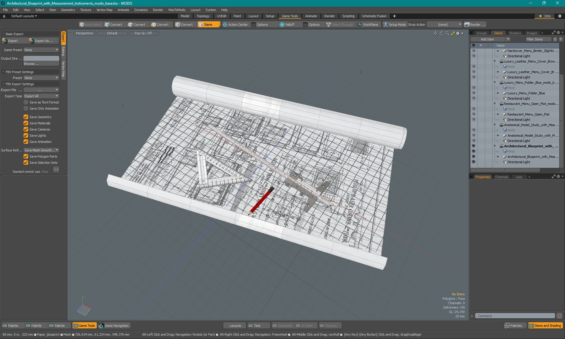 3D Architectural Blueprint With Measurement Instruments Model ...