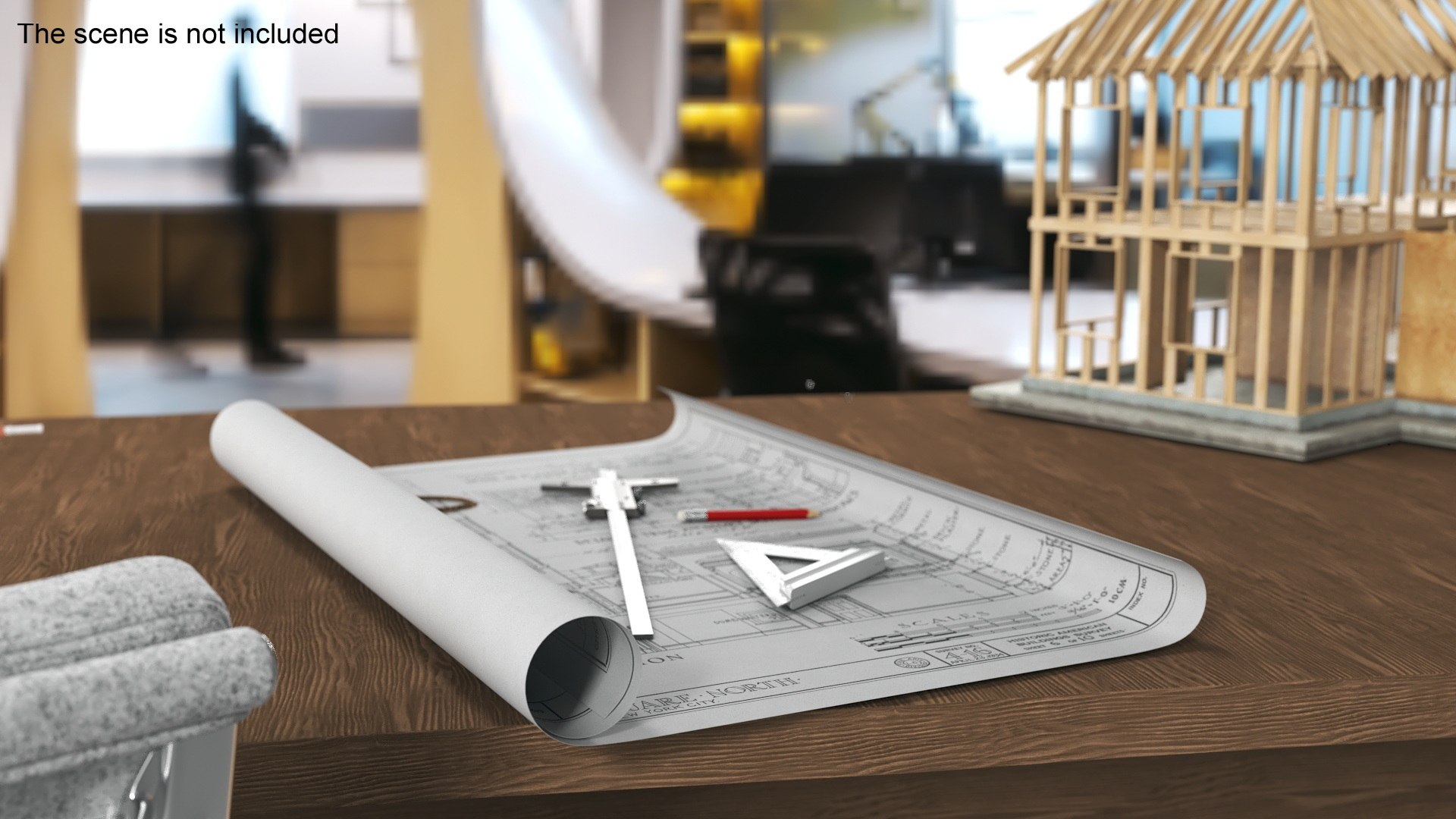 3D Architectural Blueprint With Measurement Instruments Model ...