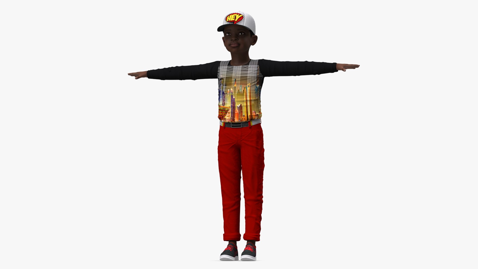 Black Child Boy Street Style Rigged 3D model preview