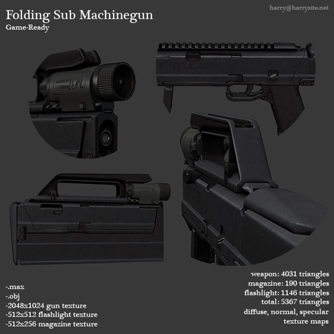 Sub Machinegun Fold Gun 3d Model