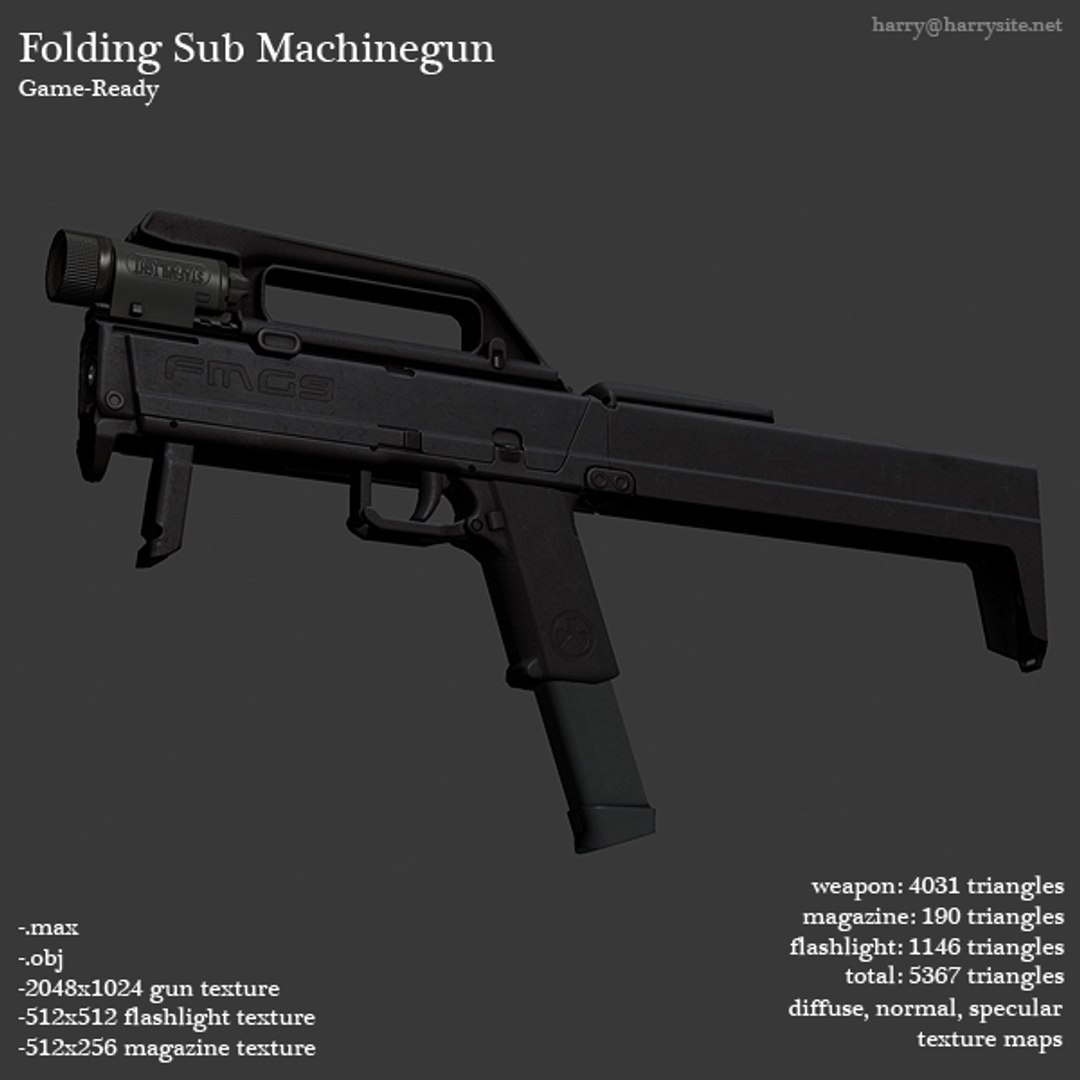 Sub Machinegun Fold Gun 3d Model