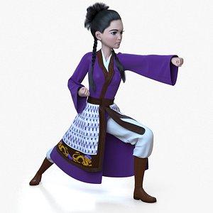 Cartoon Girl Asian Warrior Fighting Fists